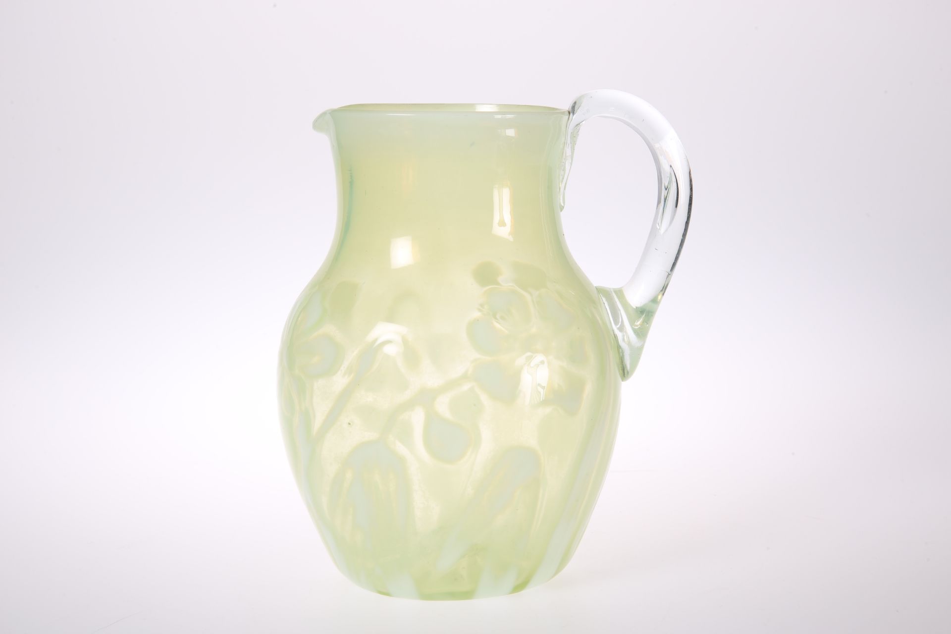 A LATE VICTORIAN VASELINE GLASS PITCHER