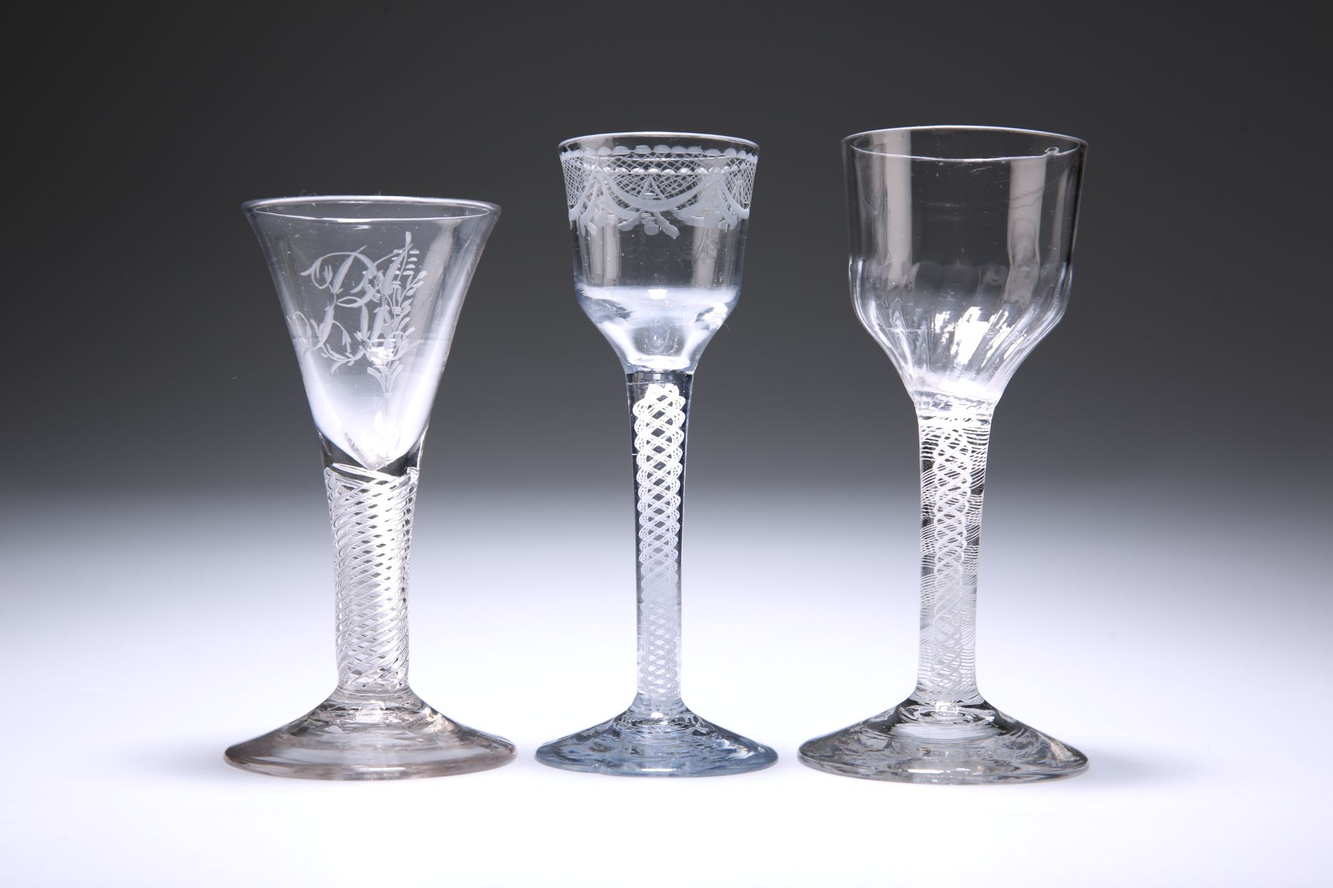 THREE 18TH CENTURY WINE GLASSES