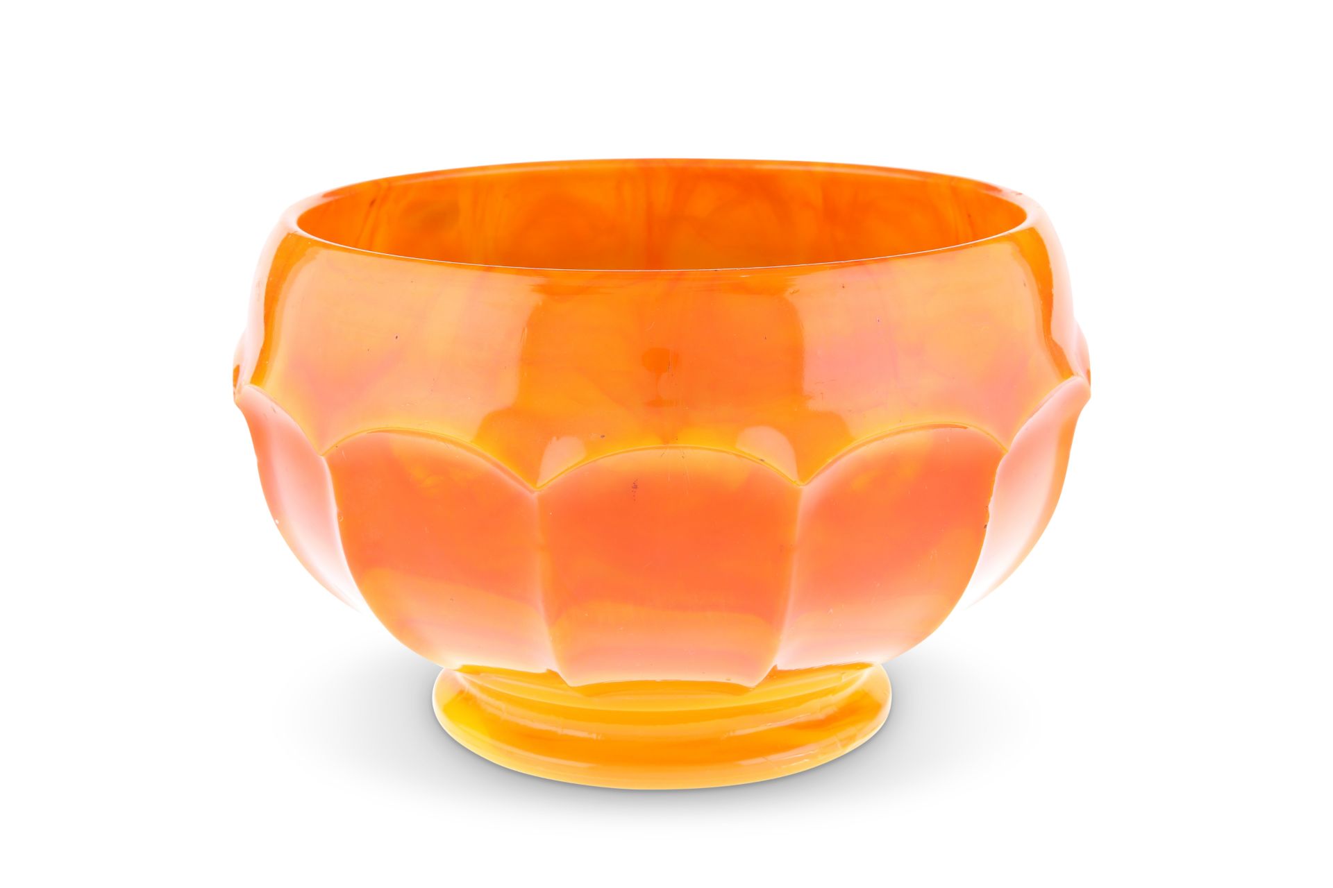 GEORGE DAVIDSON, AN ORANGE CLOUD GLASS FLOWER BOWL, CIRCA 1925-40