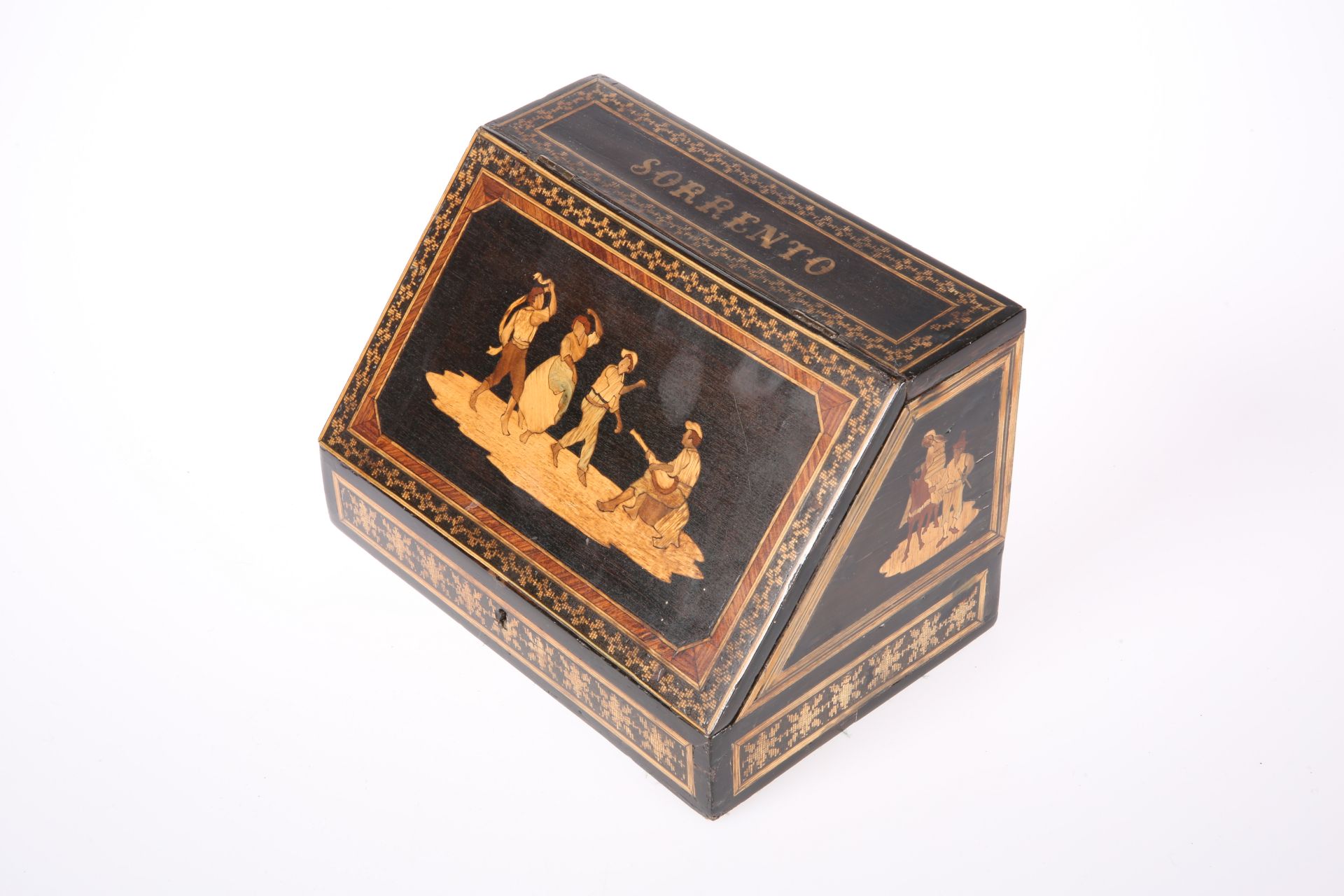 A 19TH CENTURY SORRENTO WARE STATIONERY BOX