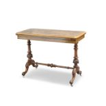 A VICTORIAN BURR WALNUT FOLDOVER CARD TABLE