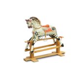 AN EARLY 20TH CENTURY PAINTED DAPPLE GREY ROCKING HORSE, BY COLLINSON