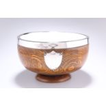 A GEORGE V SILVER-MOUNTED COOPERED OAK FRUIT BOWL