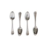 A SET OF FOUR 18TH CENTURY SILVER PICTURE-BACK TEA SPOONS