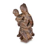 AN ITALIAN CARVED AND GILDED FIGURE GROUP OF MADONNA AND CHILD