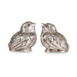 A PAIR OF EDWARDIAN SILVER NOVELTY SALT AND PEPPER POTS