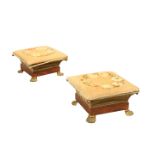 A PAIR OF REGENCY FAUX ROSEWOOD FOOTSTOOLS