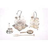 TWO SILVER PLATE ON COPPER CRUET STANDS
