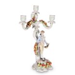 A SCHIERHOLZ PORCELAIN FIGURAL CANDELABRUM