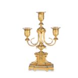 A 19TH CENTURY FRENCH GILT-BRONZE THREE-LIGHT CANDELABRUM