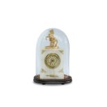 A FRENCH GILT-METAL MOUNTED WHITE ONYX MANTEL CLOCK