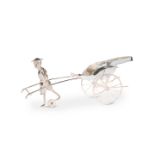 A CHINESE WHITE-METAL MODEL OF A MAN PULLING A RICKSHAW