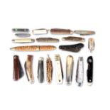 A GROUP OF TWENTY ANTIQUE AND LATER POCKET KNIVES AND PENKNIVES.