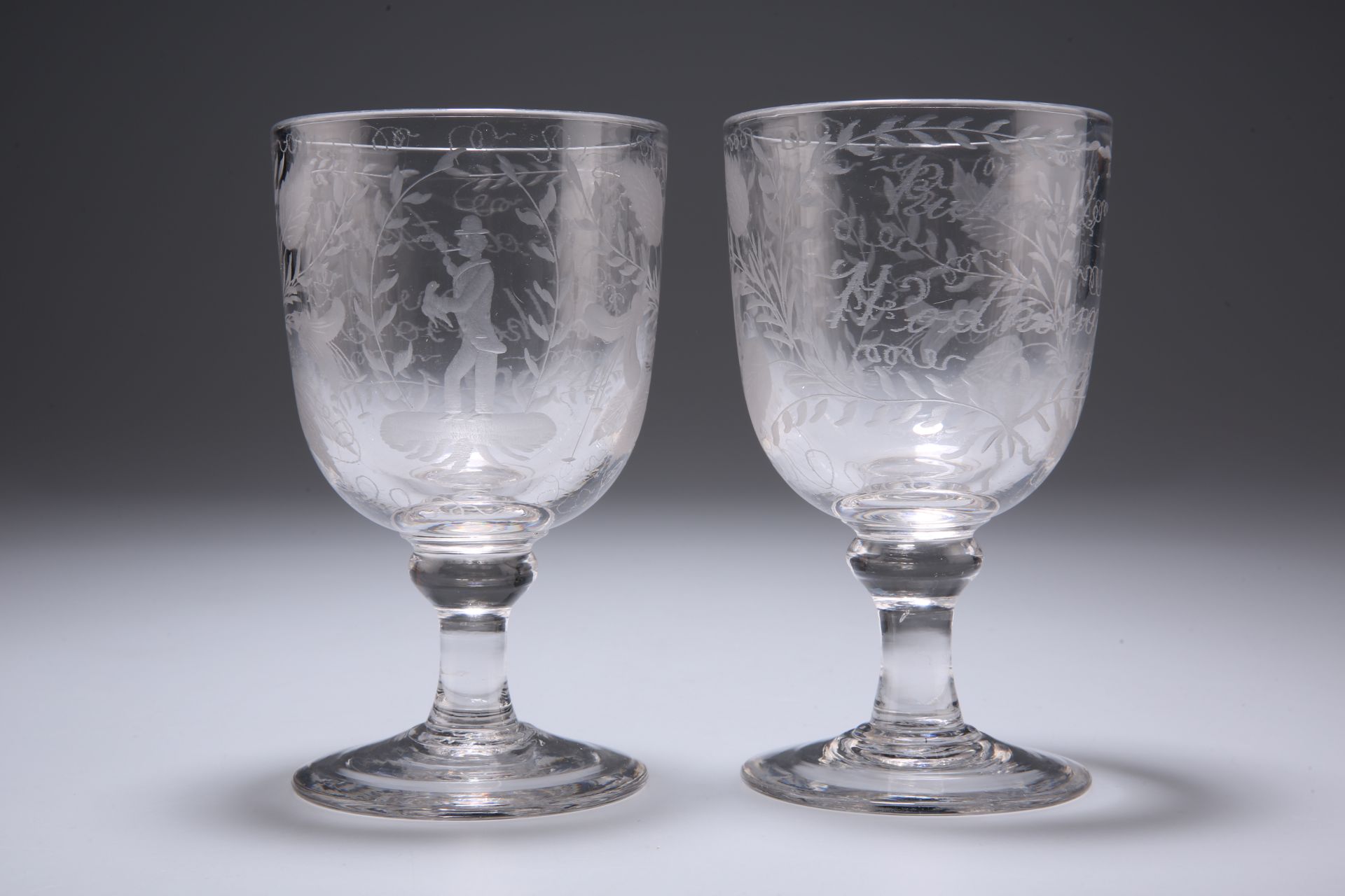 A PAIR OF 19TH CENTURY MARRIAGE GLASSES