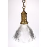 A DUTCH BRASS AND MOULDED GLASS HANGING LIGHT
