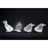 LALIQUE, FOUR FROSTED GLASS PAPERWEIGHTS