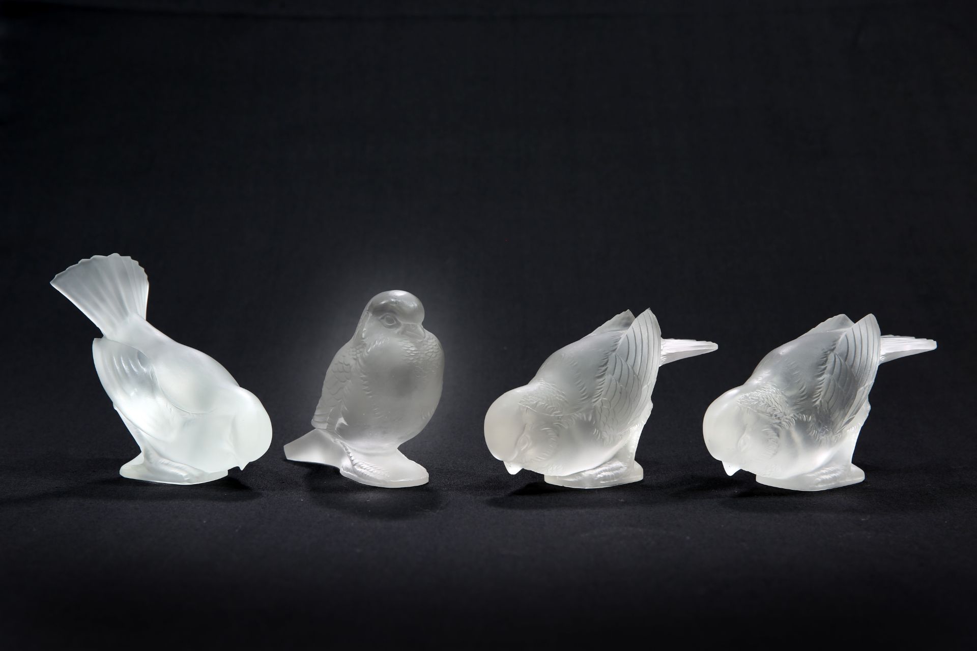 LALIQUE, FOUR FROSTED GLASS PAPERWEIGHTS