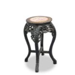 A CHINESE MARBLE-INSET HARDWOOD STAND, CIRCA 1900