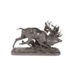 A FRENCH BRONZE GROUP OF A STAG