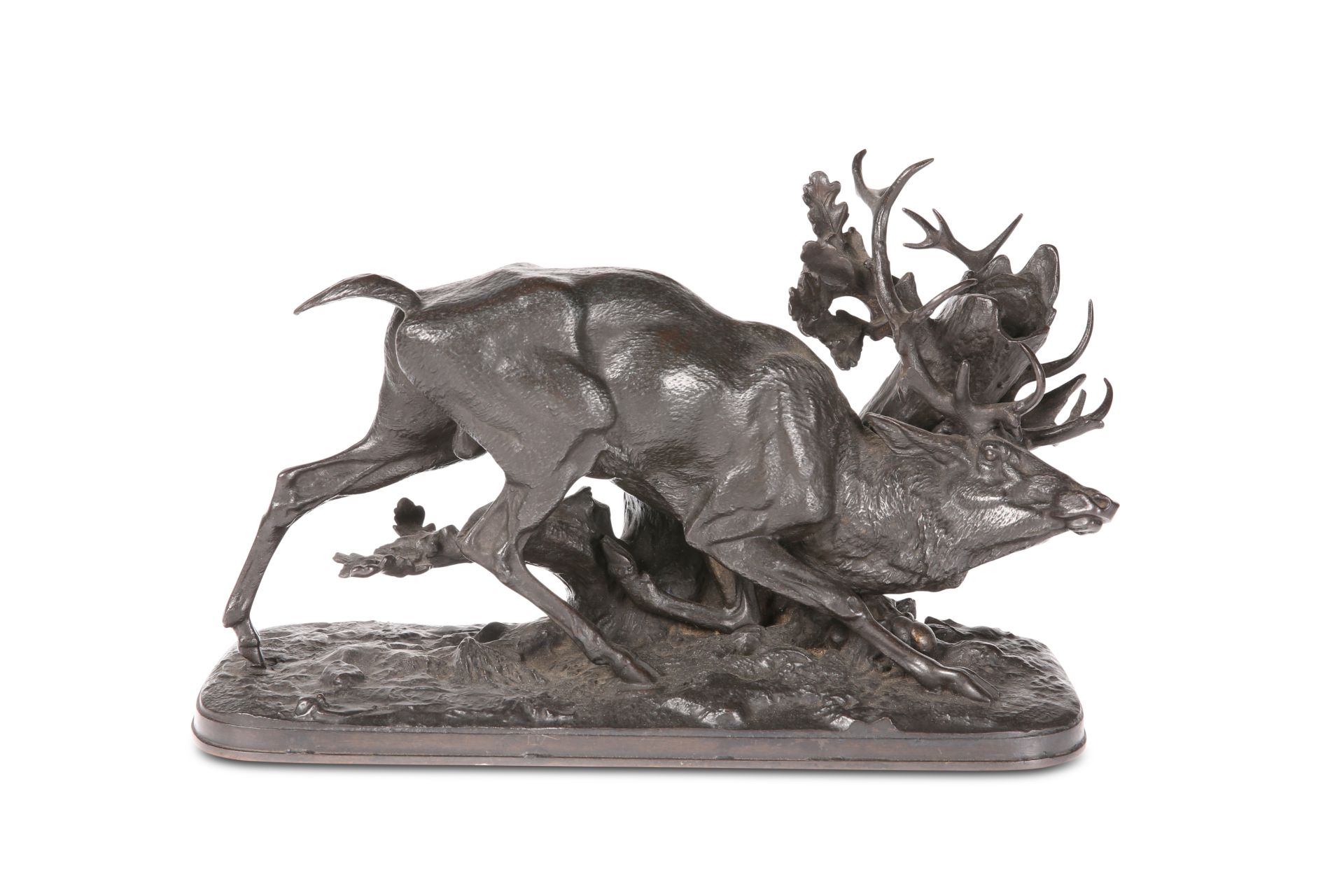 A FRENCH BRONZE GROUP OF A STAG