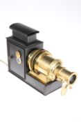A LACQUERED BRASS AND IRON MAGIC LANTERN,
