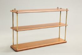 A SET OF 19TH CENTURY BRASS AND MAHOGANY CAMPAIGN HANGING SHELVES