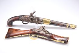 TWO ANTIQUE BRASS-MOUNTED FLINTLOCK PISTOLS