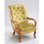 A VICTORIAN MAHOGANY AND UPHOLSTERED ARMCHAIR