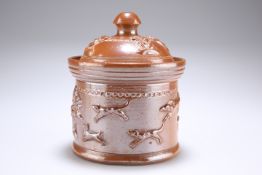 A 19TH CENTURY SALT-GLAZED STONEWARE TOBACCO JAR