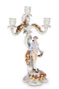 A SCHIERHOLZ PORCELAIN FIGURAL CANDELABRUM