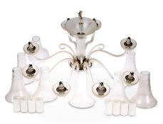 AN ART DECO STYLE FROSTED AND MOULDED GLASS CHANDELIER