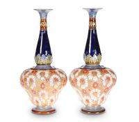 A LARGE PAIR OF DOULTON LAMBETH STONEWARE VASES