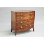 A GEORGE III MAHOGANY BOW-FRONT CHEST OF DRAWERS, with four long graduated drawers, each fitted with