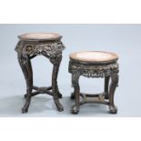 TWO CHINESE MARBLE-INSET HARDWOOD STANDS