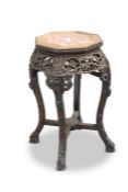 A CHINESE MARBLE-INSET HARDWOOD STAND, CIRCA 1900