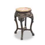 A CHINESE MARBLE-INSET HARDWOOD STAND, CIRCA 1900