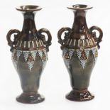 A SMALL PAIR OF DOULTON LAMBETH ART NOUVEAU STONEWARE VASES