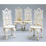 FOUR VICTORIAN COALBROOKDALE STYLE CAST IRON GARDEN CHAIRS