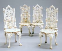 FOUR VICTORIAN COALBROOKDALE STYLE CAST IRON GARDEN CHAIRS