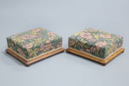 A PAIR OF VICTORIAN WALNUT FOOTSTOOLS