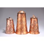 THREE ARTS AND CRAFTS COPPER EWERS