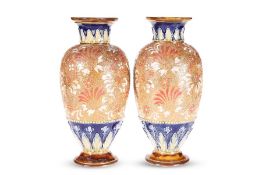 A PAIR OF ROYAL DOULTON SLATER'S PATENT STONEWARE VASES