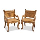 A PAIR OF FINE QUALITY CARVED OAK ARMCHAIRS, LAST QUARTER 19TH CENTURY