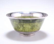 A TIBETAN SILVER-MOUNTED NEPHRITE BOWL