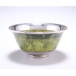 A TIBETAN SILVER-MOUNTED NEPHRITE BOWL