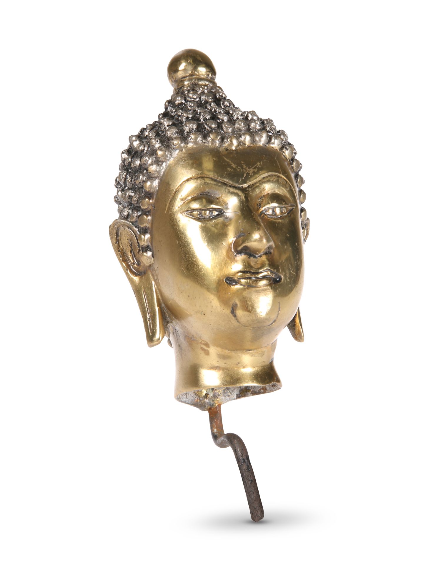A CAST BRONZE HEAD OF A BUDDHA