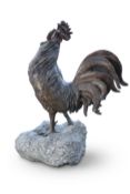 A LARGE BRONZE OF A ROOSTER