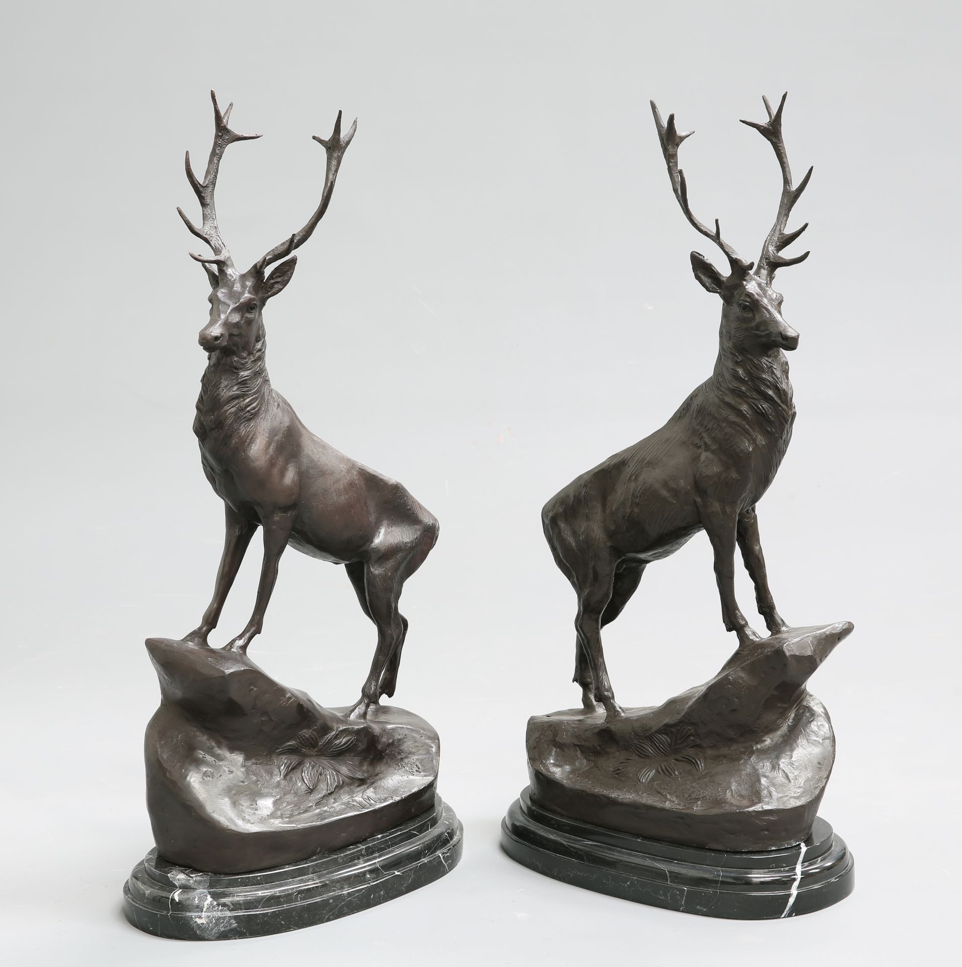 AFTER MOIGNIEZ, A LARGE PAIR OF BRONZE STAGS