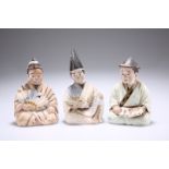 THREE JAPANESE EARTHENWARE NODDING HEAD FIGURES