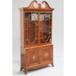 A GEORGE III STYLE INLAID MAHOGANY BOOKCASE CABINET